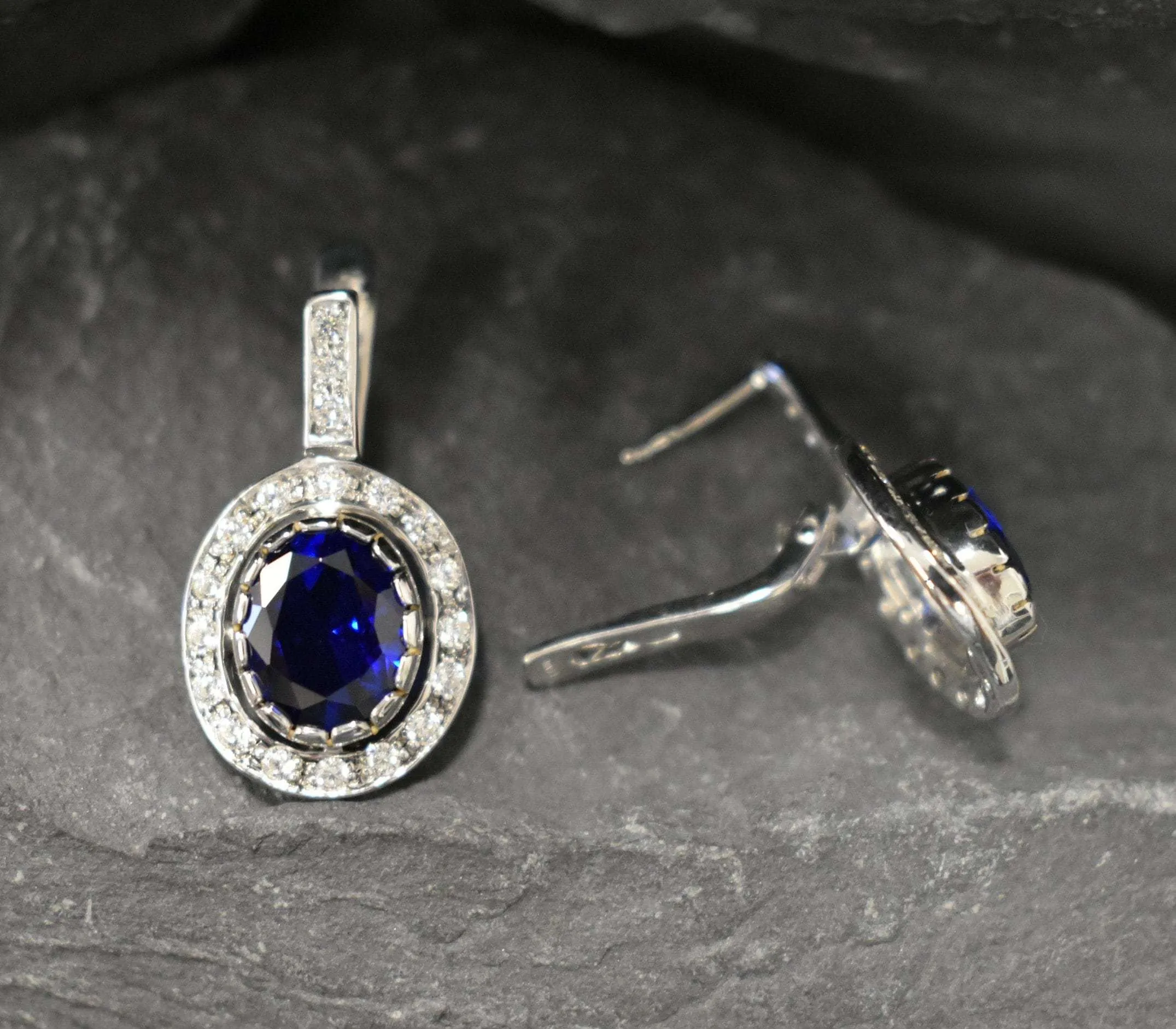 Sapphire Victorian Earrings - Vintage Sapphire Earrings - Blue Drop Earrings