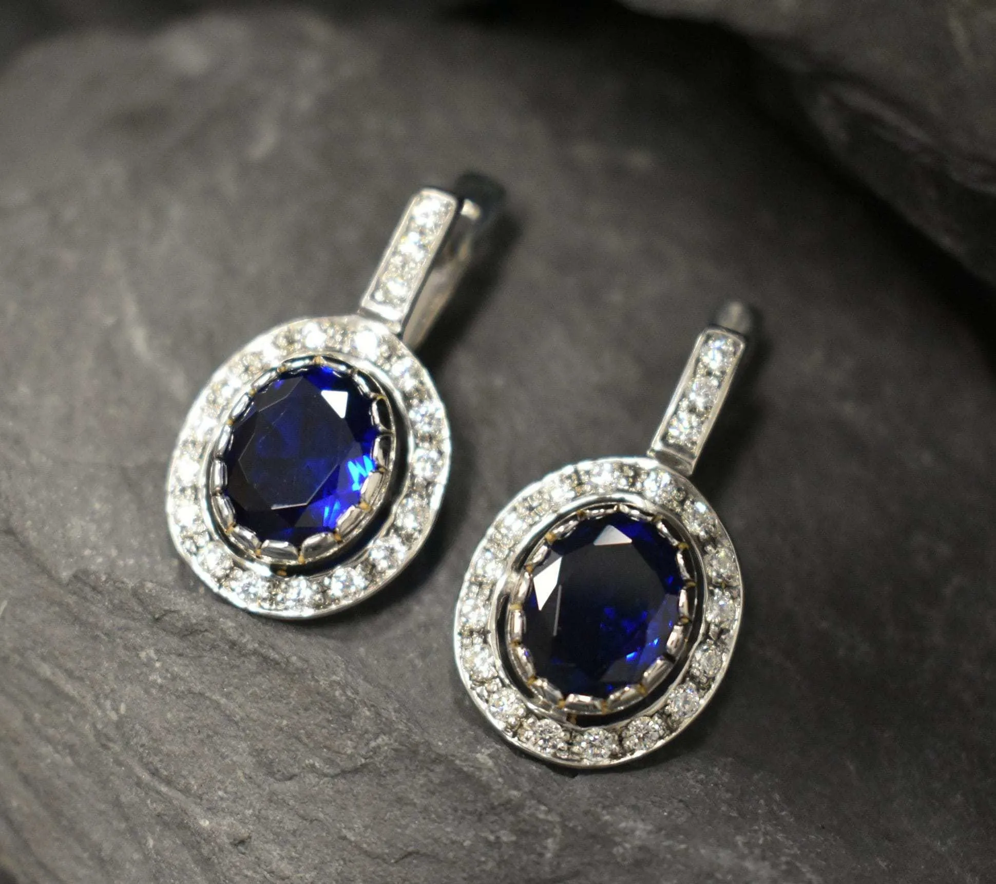 Sapphire Victorian Earrings - Vintage Sapphire Earrings - Blue Drop Earrings