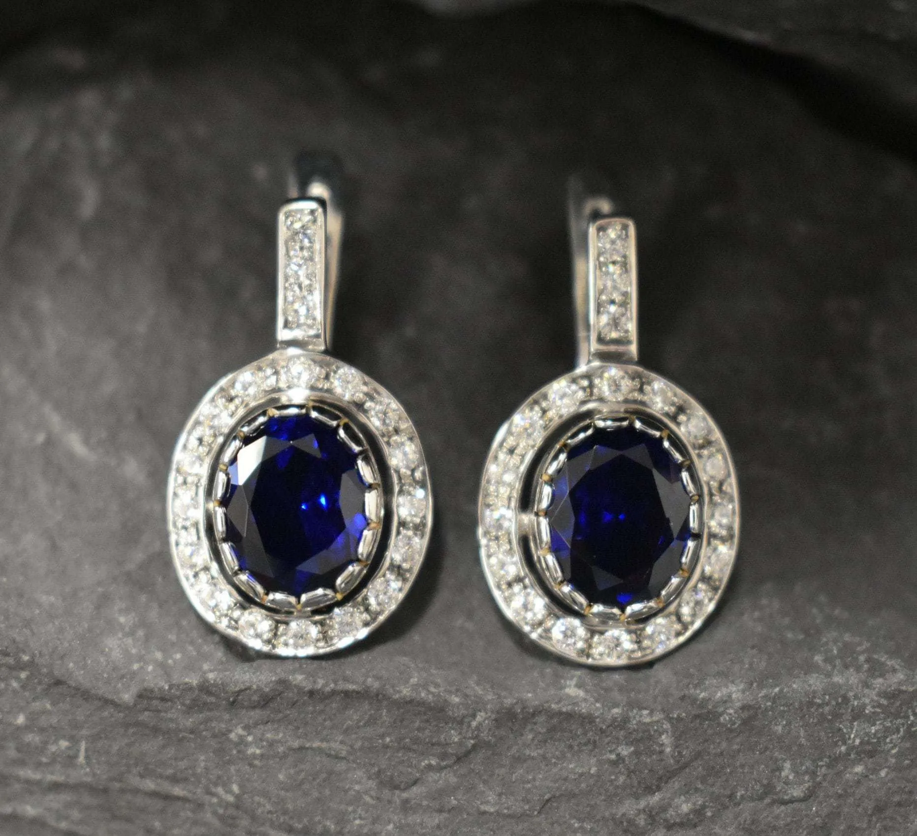 Sapphire Victorian Earrings - Vintage Sapphire Earrings - Blue Drop Earrings