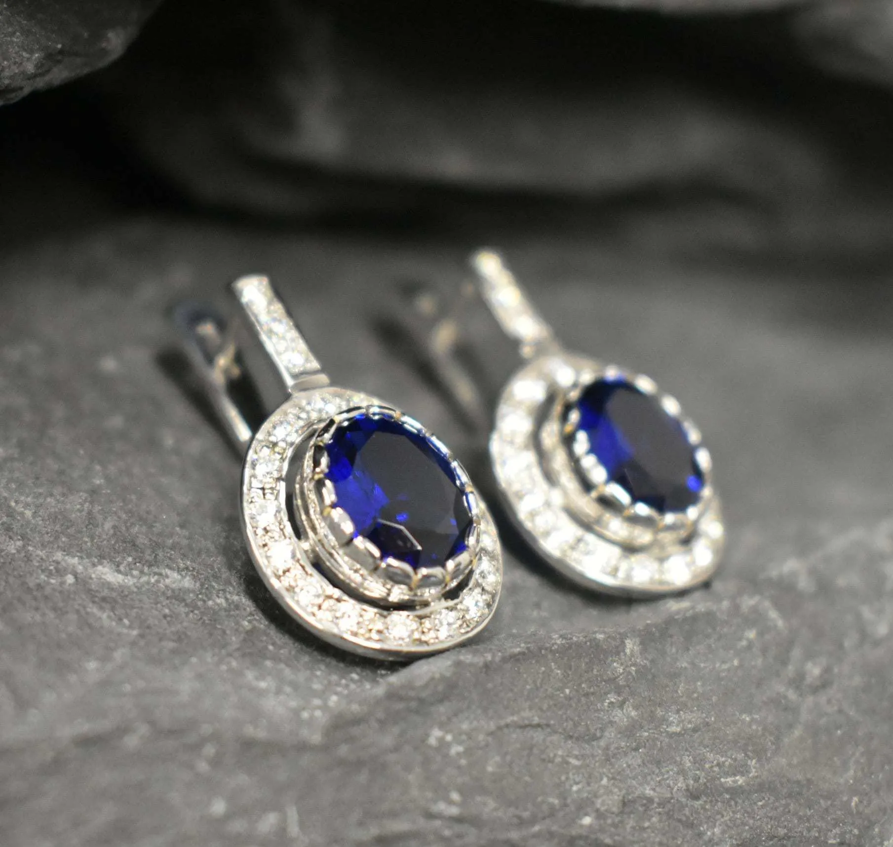 Sapphire Victorian Earrings - Vintage Sapphire Earrings - Blue Drop Earrings