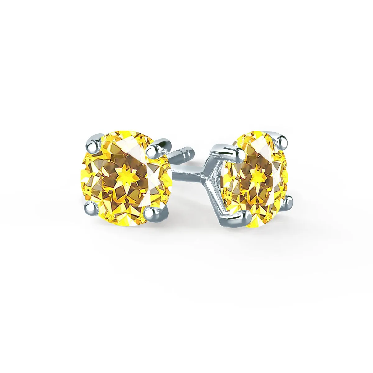 SENA - Round Yellow Sapphire 18k White Gold Stud Earrings