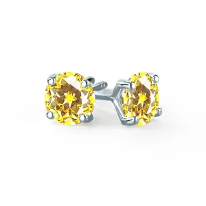 SENA - Round Yellow Sapphire 18k White Gold Stud Earrings