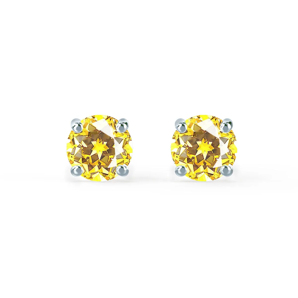 SENA - Round Yellow Sapphire 18k White Gold Stud Earrings