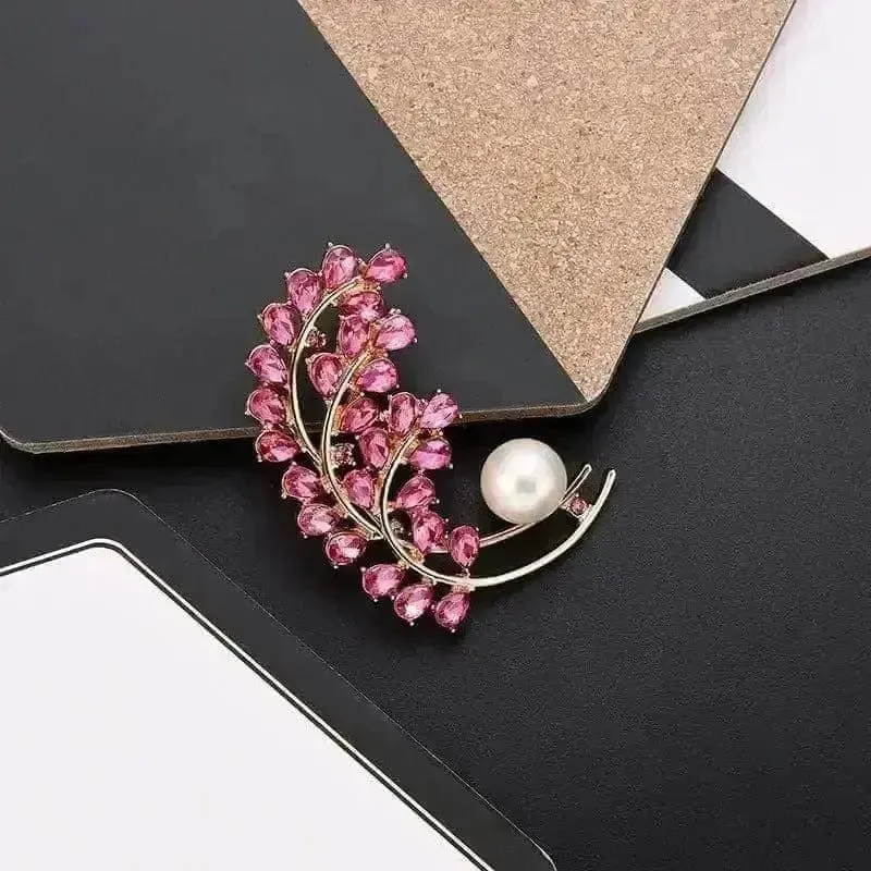 Shop Pink Floral Pearl Brooches with Inlaid Design
