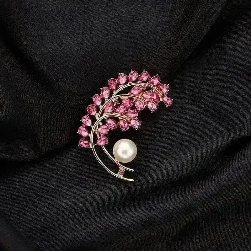 Shop Pink Floral Pearl Brooches with Inlaid Design