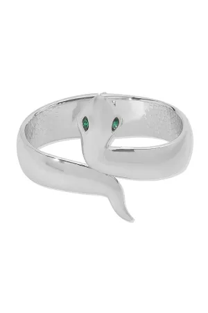 Silver Chunky Metal Snake Textured Bangle Bracelet
