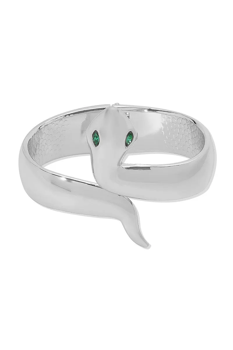 Silver Chunky Metal Snake Textured Bangle Bracelet