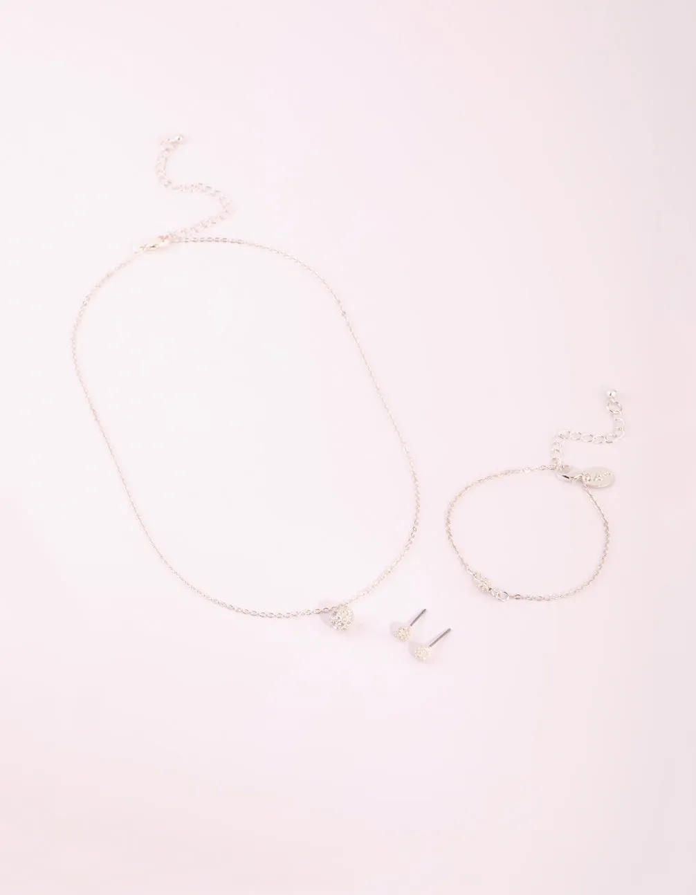 Silver Cubic Zirconia Necklace Bracelet & Earrings Set