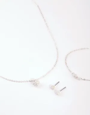 Silver Cubic Zirconia Necklace Bracelet & Earrings Set