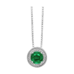 Silver Diamond 1/20Ctw & Emerald 1/2Ctw Pendant