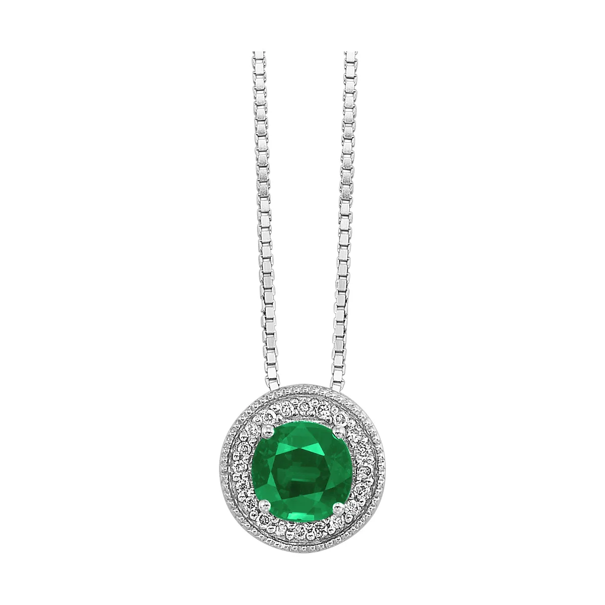 Silver Diamond 1/20Ctw & Emerald 1/2Ctw Pendant