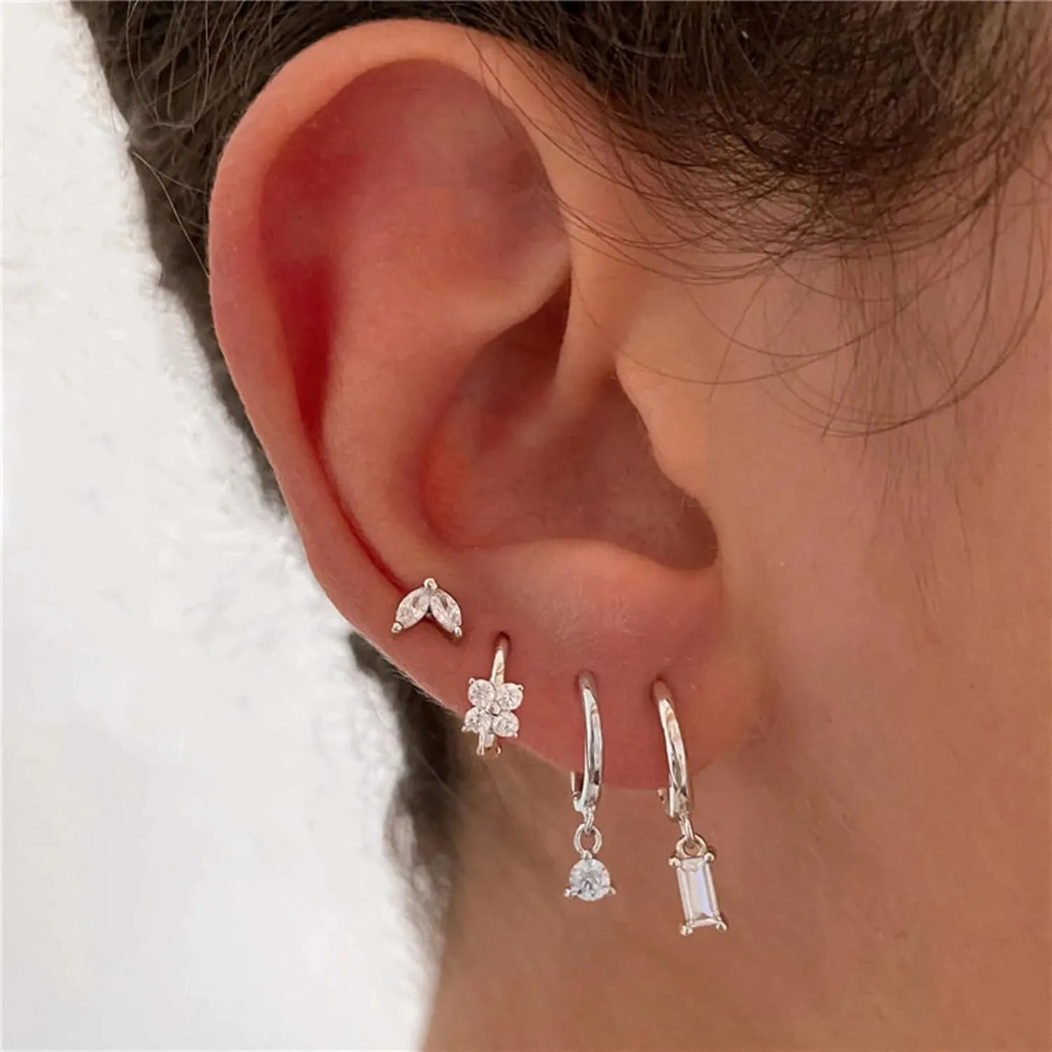 Silver Earrings Set for Women, Dainty Huggie Hoop Earrings 14k Gold/Silver Plated Lightweight Cartilage Earrings Trendy Hypoallergenic Silver Diamond Earrings Small Silver Hoop Earrings Set Silver Jewelry