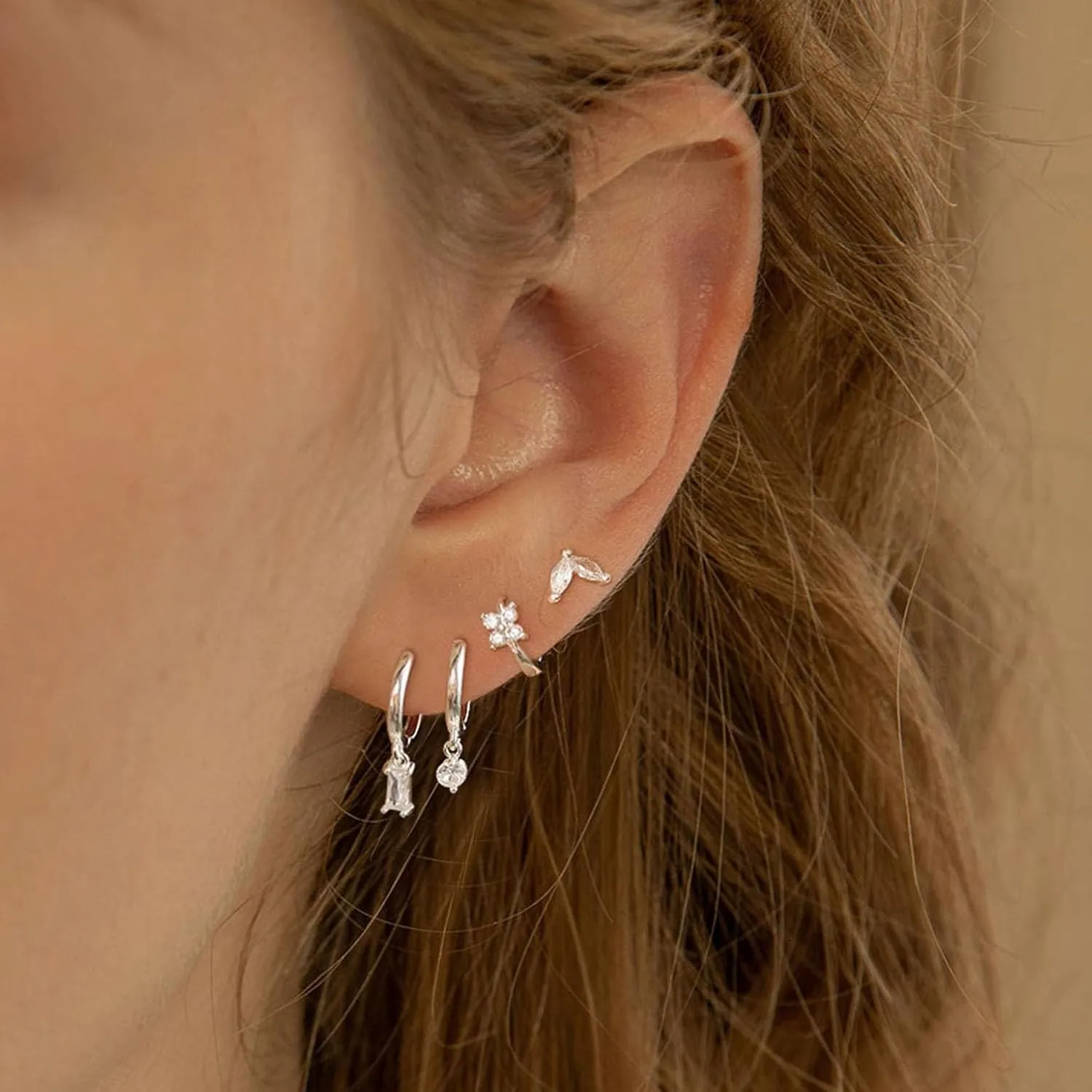 Silver Earrings Set for Women, Dainty Huggie Hoop Earrings 14k Gold/Silver Plated Lightweight Cartilage Earrings Trendy Hypoallergenic Silver Diamond Earrings Small Silver Hoop Earrings Set Silver Jewelry