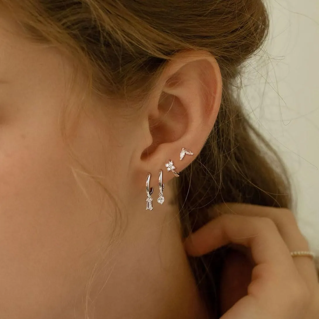 Silver Earrings Set for Women, Dainty Huggie Hoop Earrings 14k Gold/Silver Plated Lightweight Cartilage Earrings Trendy Hypoallergenic Silver Diamond Earrings Small Silver Hoop Earrings Set Silver Jewelry