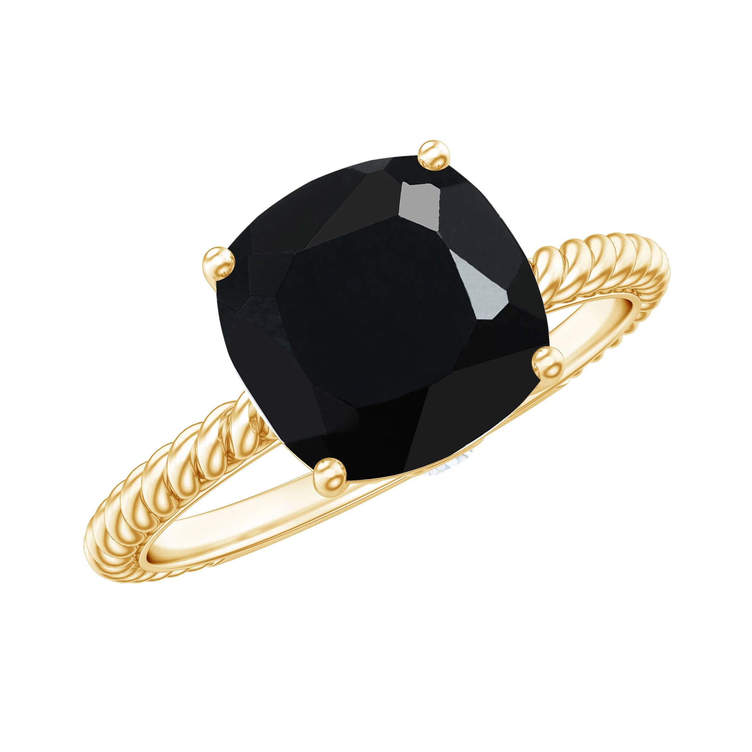 Solitaire Ring with Cushion Cut Created Black Diamond and Surprise Diamond