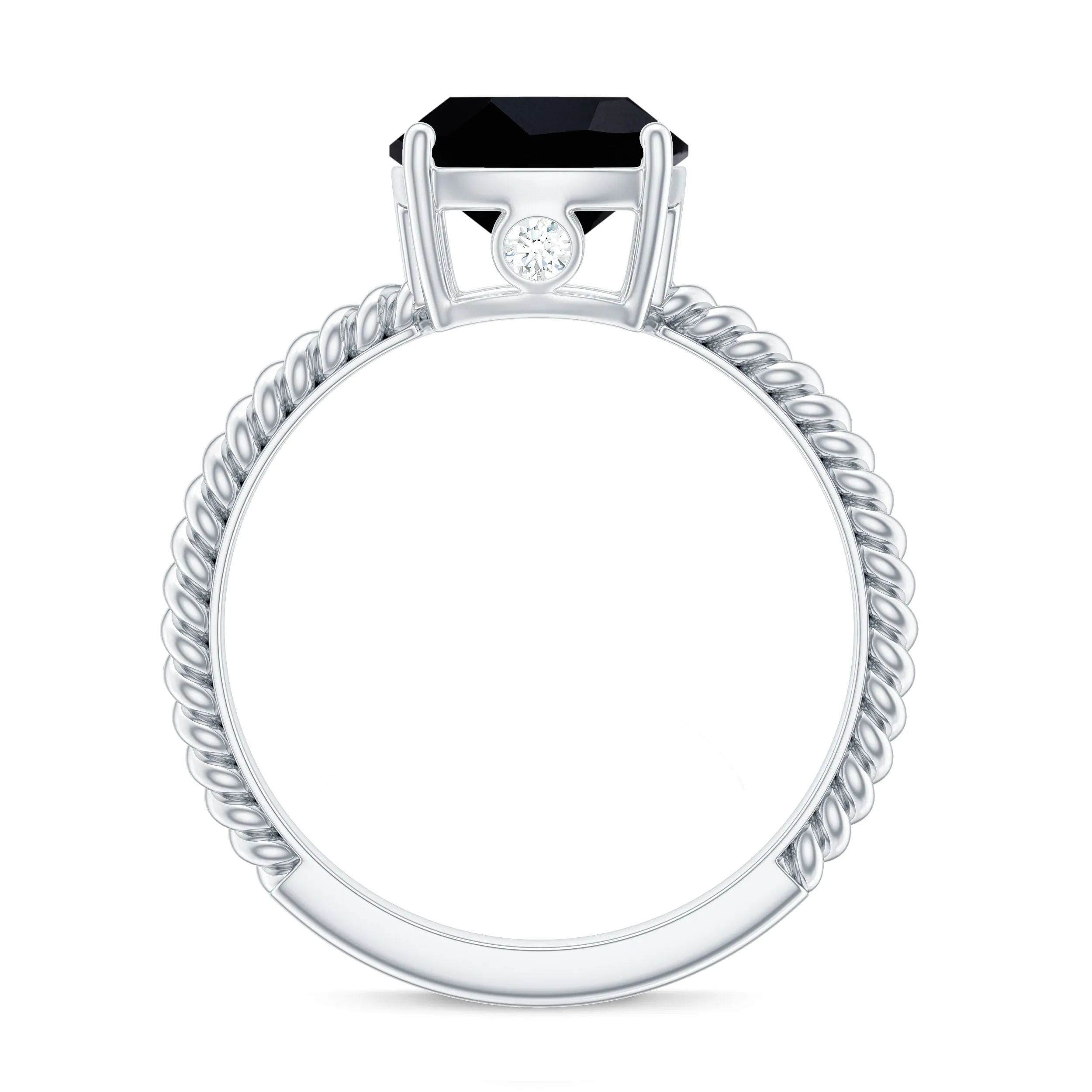 Solitaire Ring with Cushion Cut Created Black Diamond and Surprise Diamond
