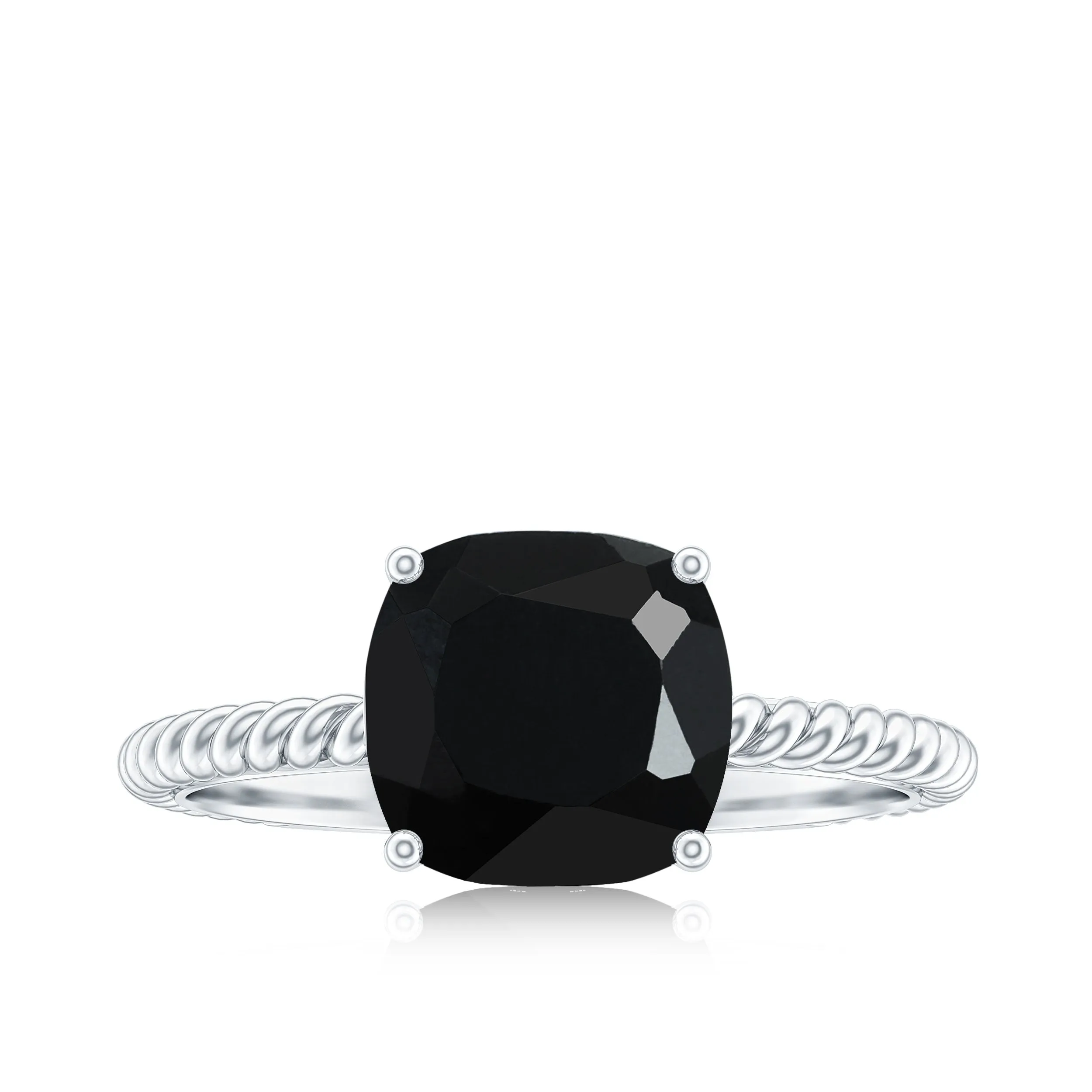 Solitaire Ring with Cushion Cut Created Black Diamond and Surprise Diamond
