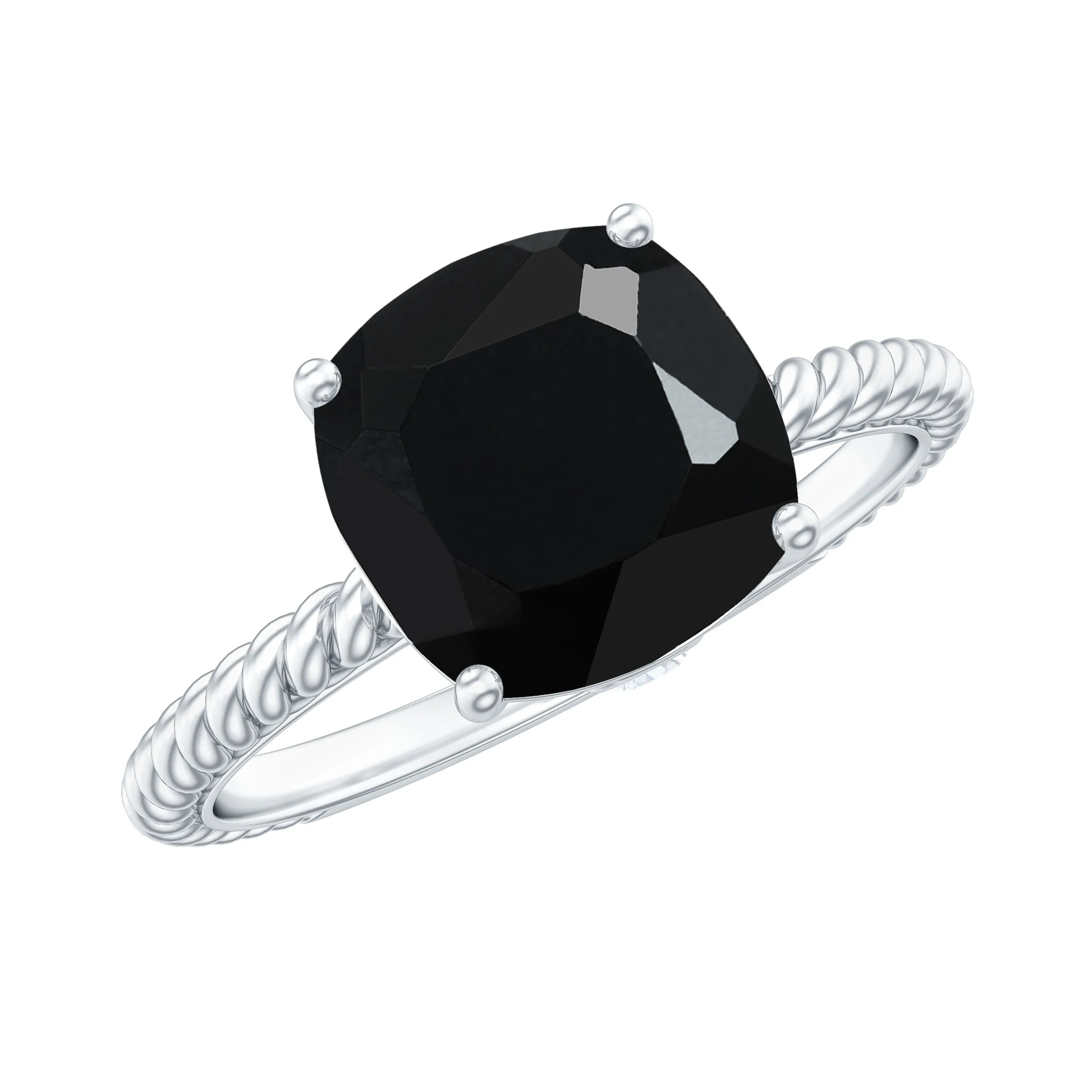 Solitaire Ring with Cushion Cut Created Black Diamond and Surprise Diamond