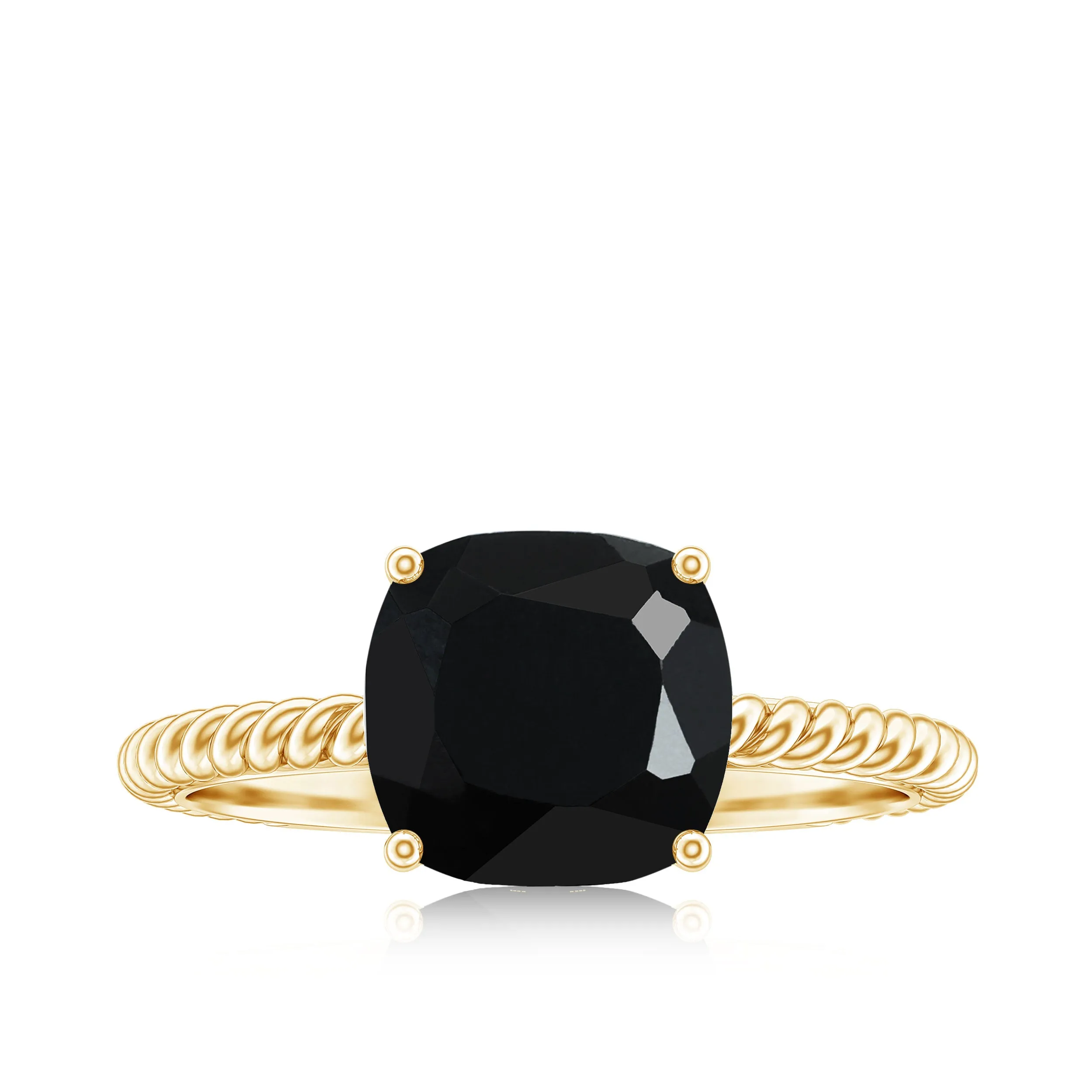 Solitaire Ring with Cushion Cut Created Black Diamond and Surprise Diamond