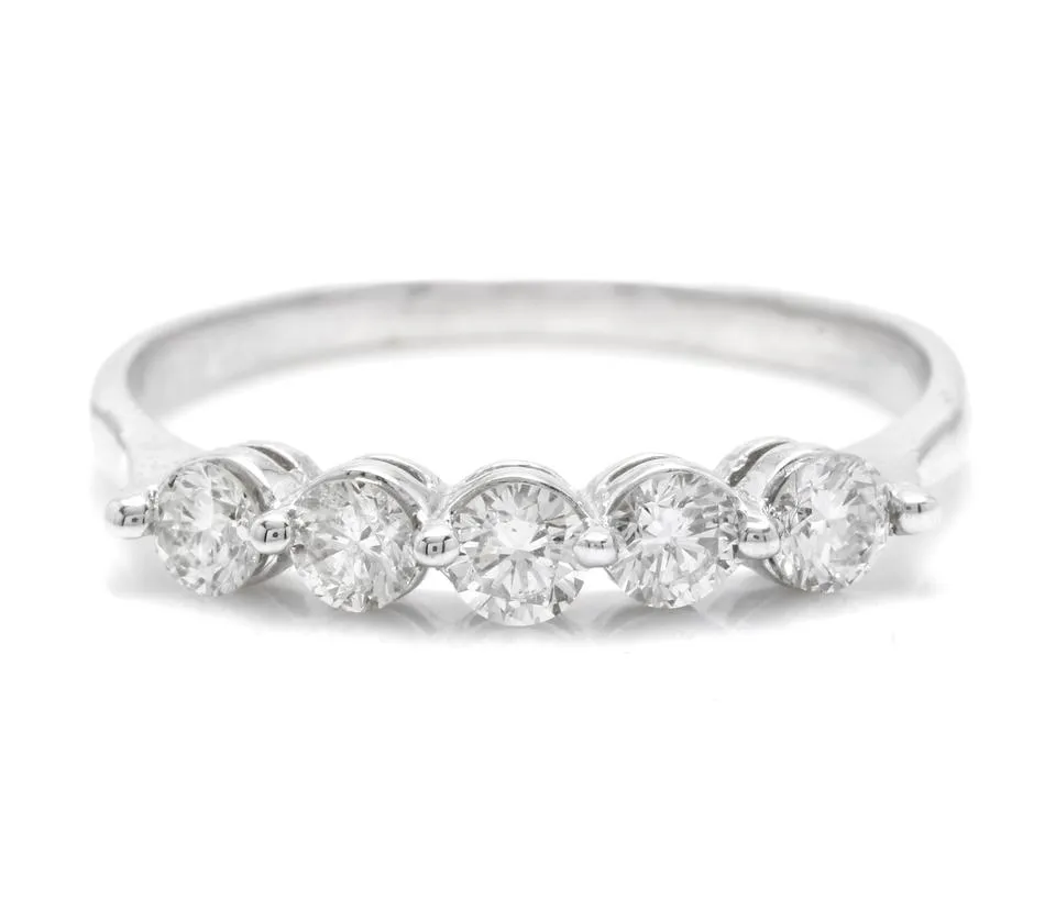 Splendid 0.90 Carats Natural Diamond 14K Solid White Gold Ring
