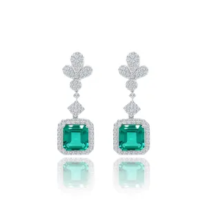 Square Emeralds & Diamonds "amal" earrings