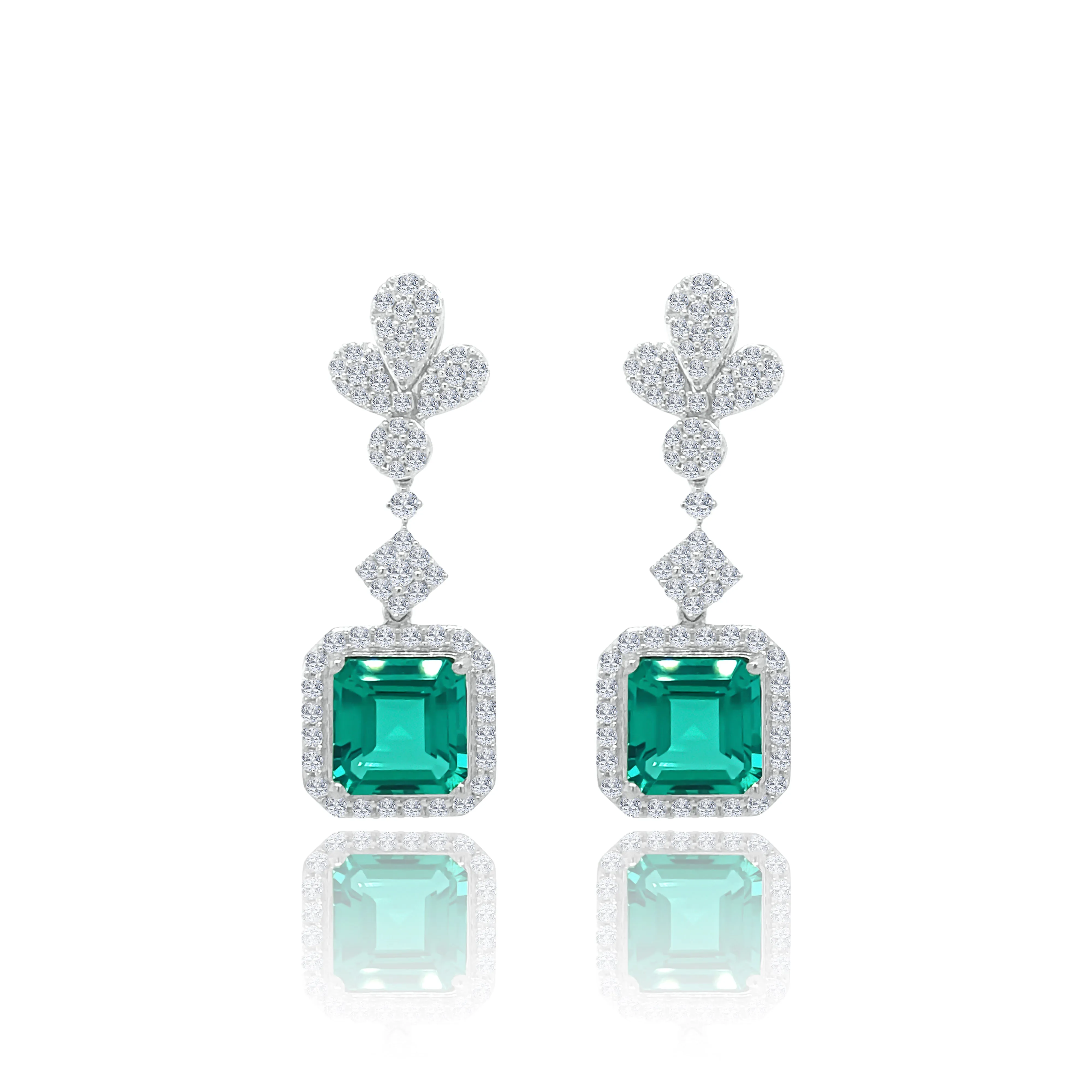 Square Emeralds & Diamonds "amal" earrings
