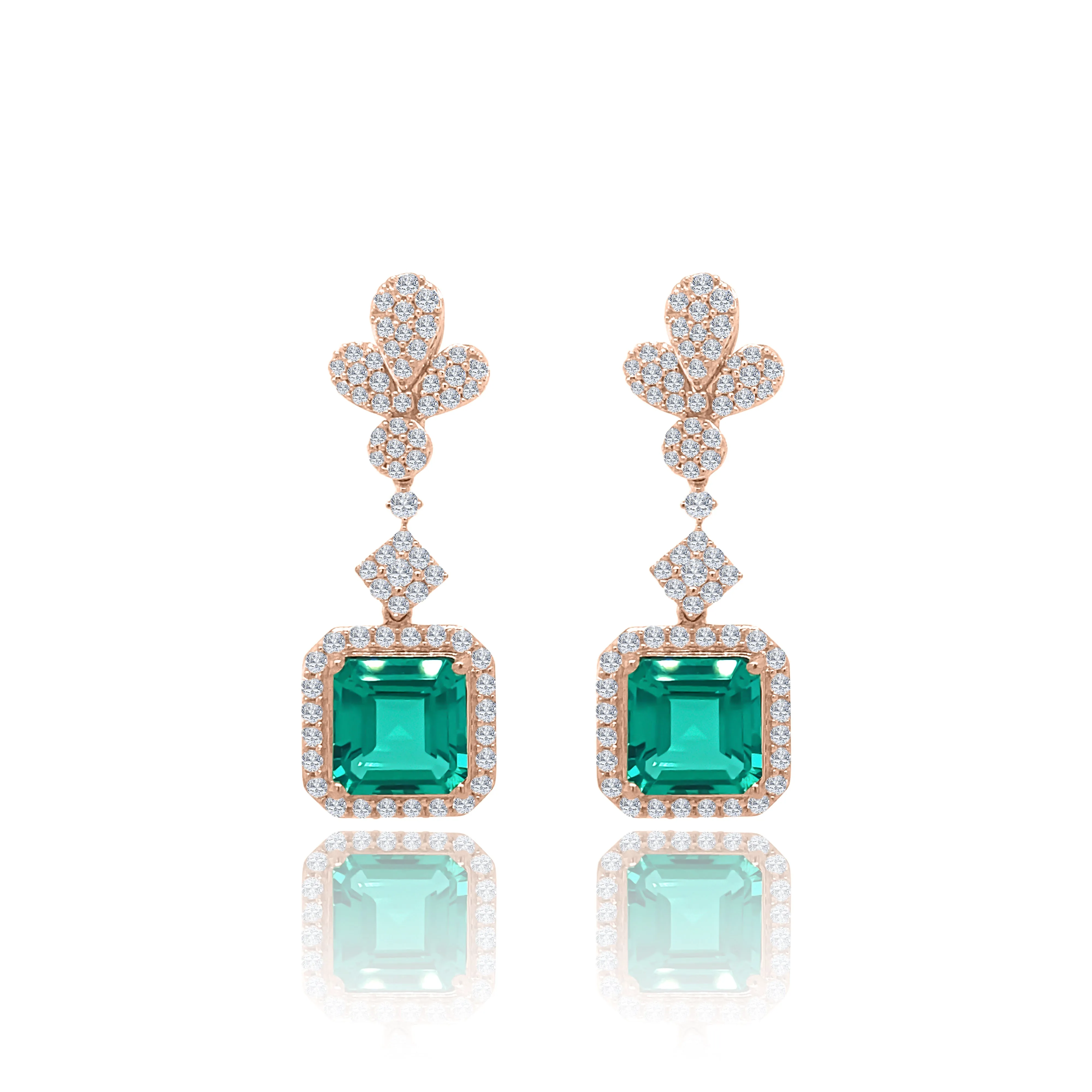 Square Emeralds & Diamonds "amal" earrings