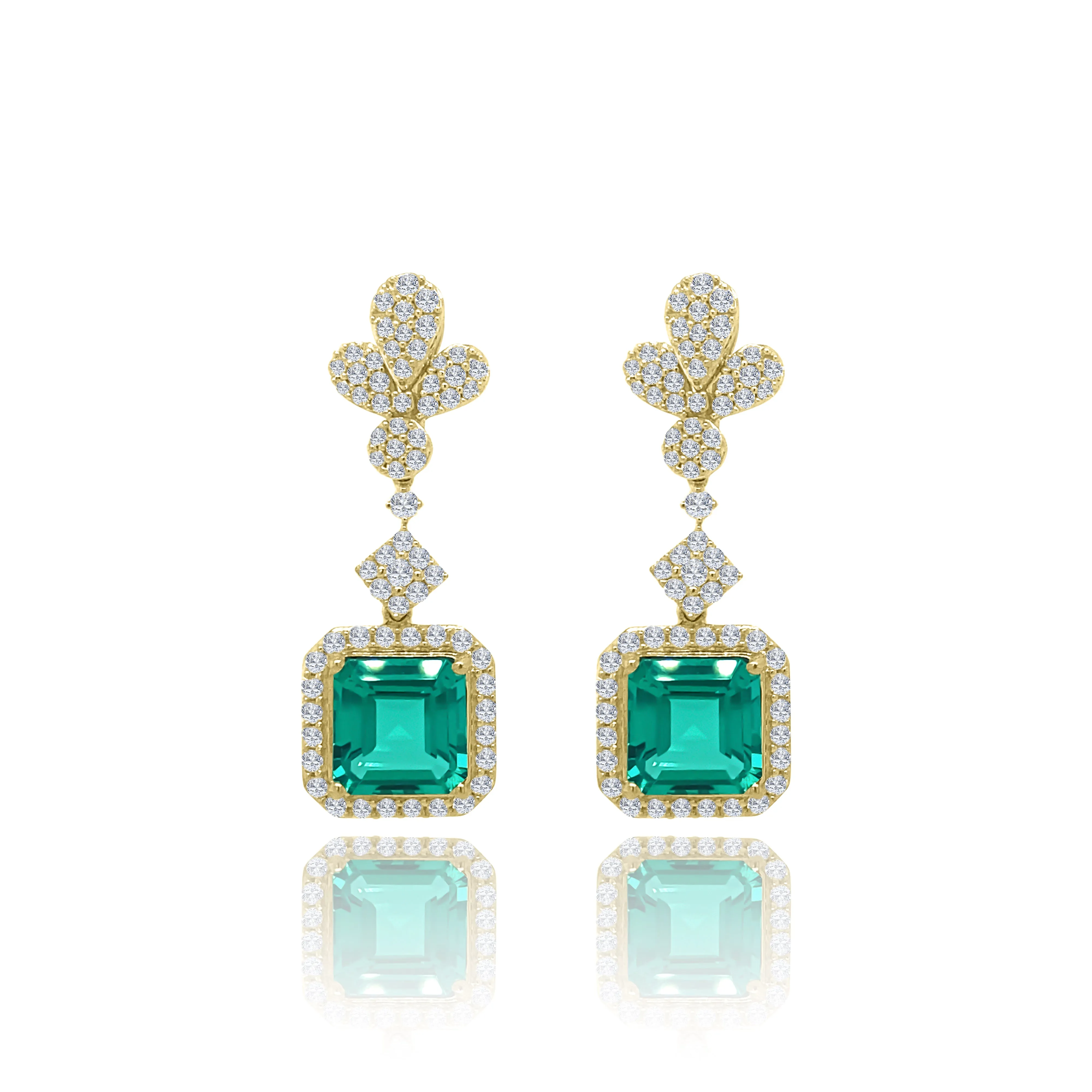 Square Emeralds & Diamonds "amal" earrings