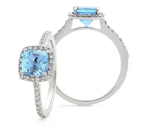 Square Halo Aquamarine & Diamond Ring