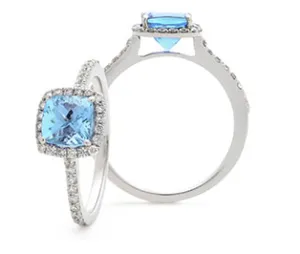 Square Halo Aquamarine & Diamond Ring