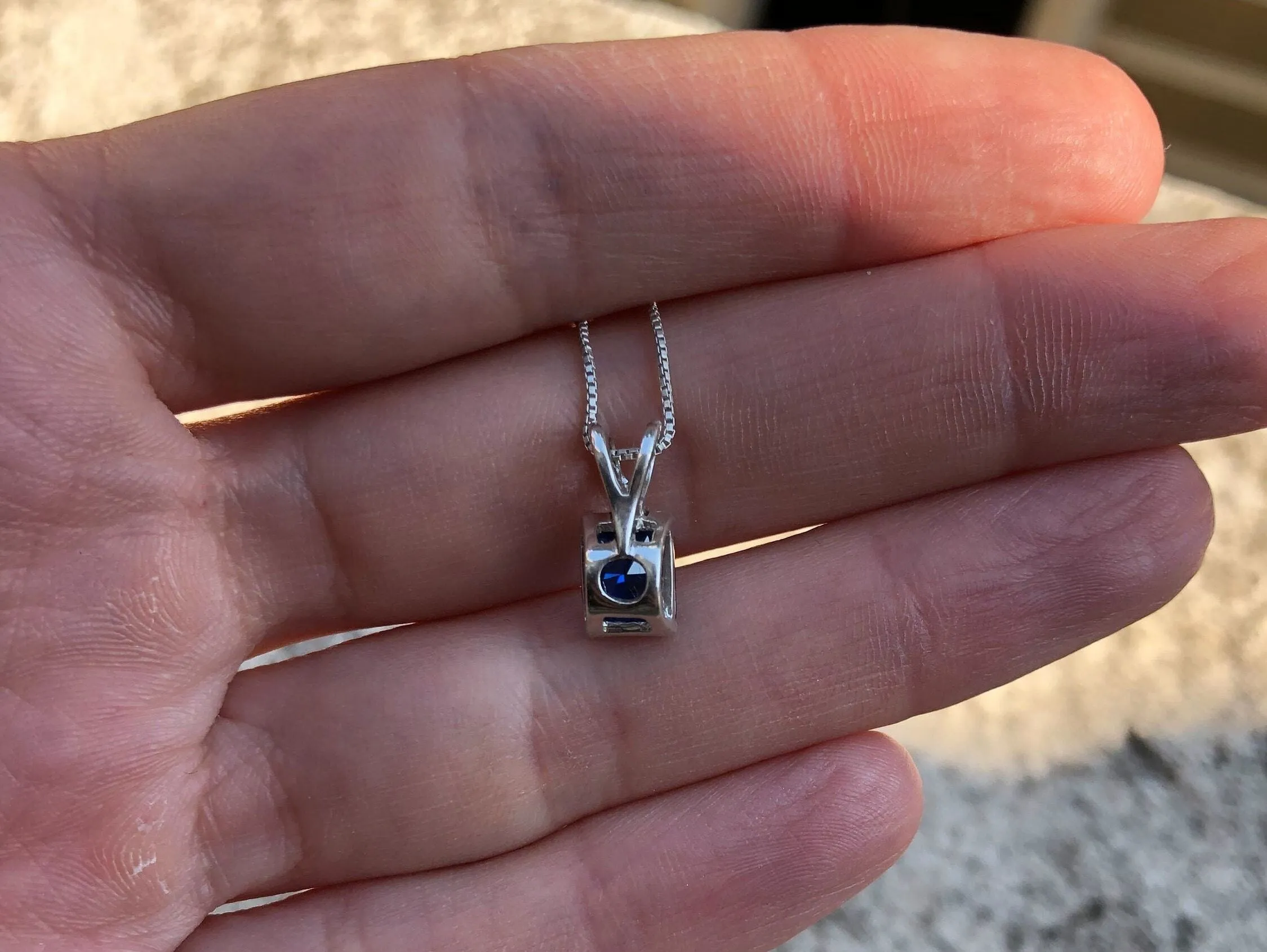 Square Sapphire Pendant - Classic Blue Necklace - Vintage Square Necklace