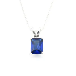 Square Sapphire Pendant - Classic Blue Necklace - Vintage Square Necklace
