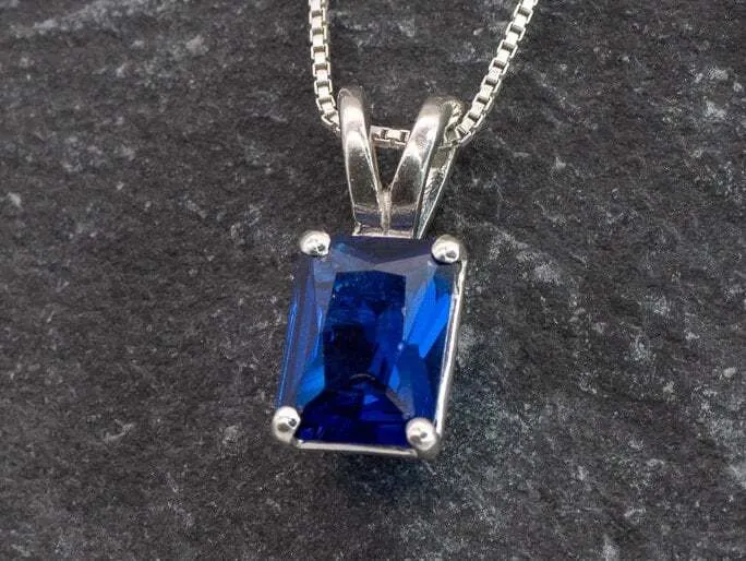 Square Sapphire Pendant - Classic Blue Necklace - Vintage Square Necklace