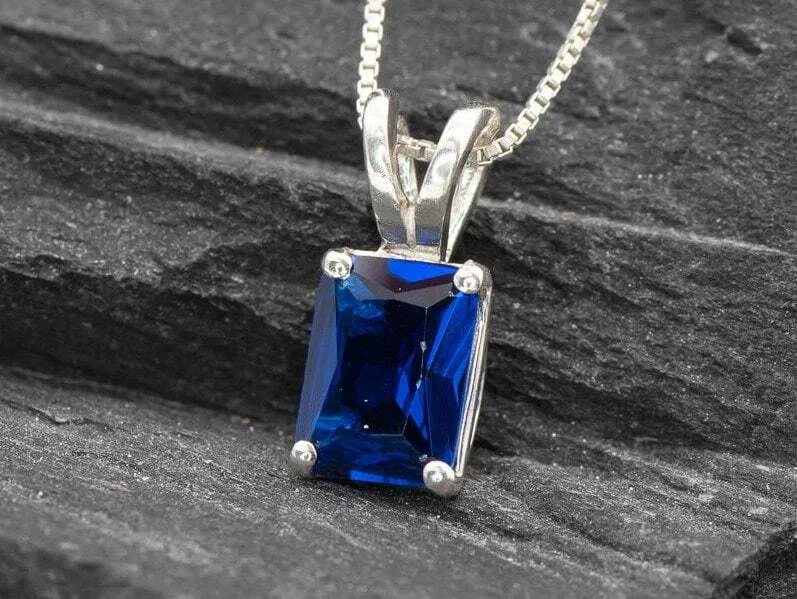 Square Sapphire Pendant - Classic Blue Necklace - Vintage Square Necklace