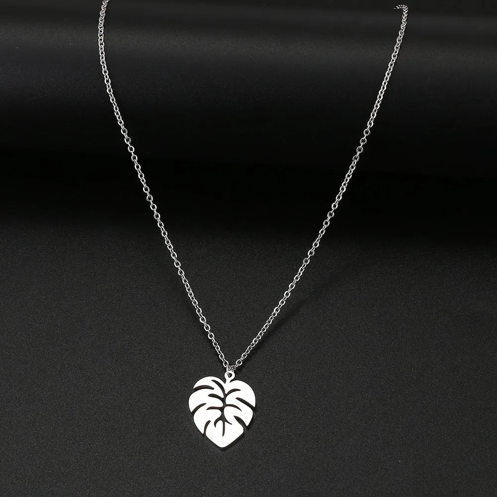 Stainless Steel Necklaces Classic Big Leaves Charm Pendant Chain Choker Fashion Necklace Jewelry