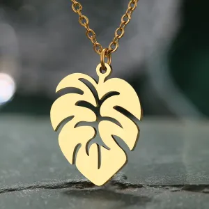 Stainless Steel Necklaces Classic Big Leaves Charm Pendant Chain Choker Fashion Necklace Jewelry