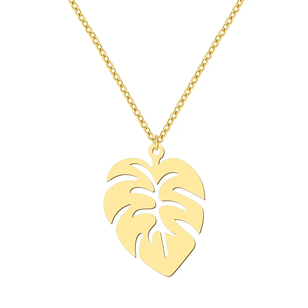 Stainless Steel Necklaces Classic Big Leaves Charm Pendant Chain Choker Fashion Necklace Jewelry
