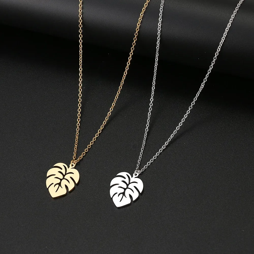 Stainless Steel Necklaces Classic Big Leaves Charm Pendant Chain Choker Fashion Necklace Jewelry