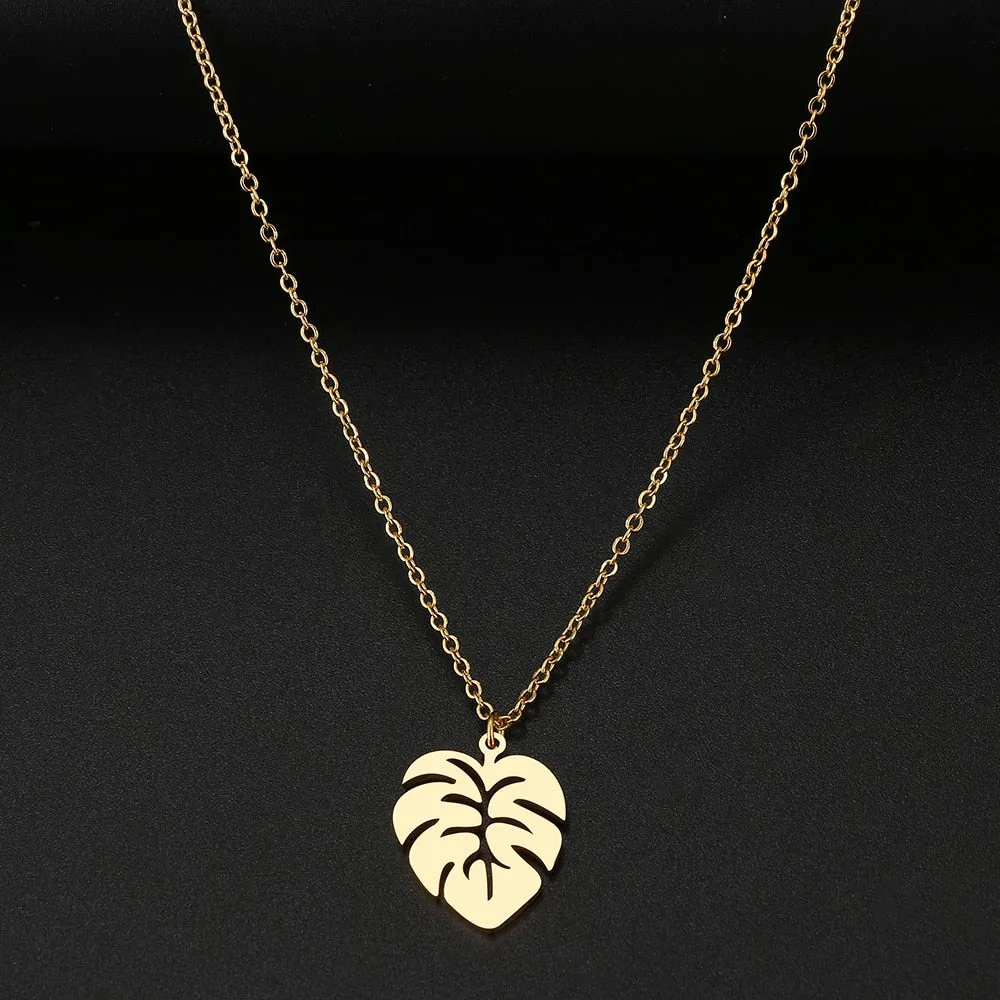 Stainless Steel Necklaces Classic Big Leaves Charm Pendant Chain Choker Fashion Necklace Jewelry