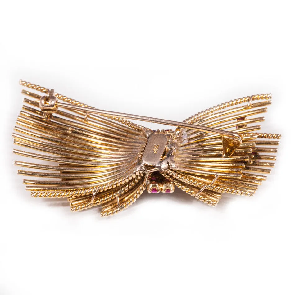 Stunning Antique Ruby Bow Brooch in 14ct yellow Gold
