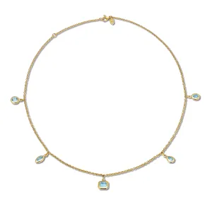 Talya Five Mixed Stone Necklace Yellow Gold - Blue Topaz