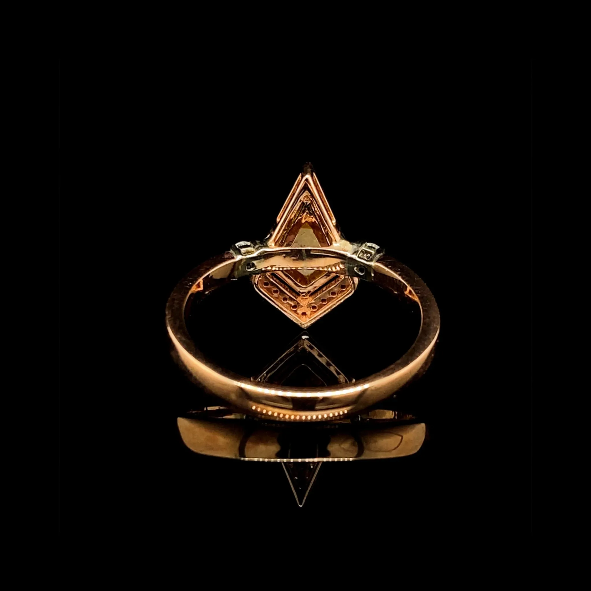 The Archives |  2.0ct Kite Cut Orange Diamond Halo Paved Band 14kt