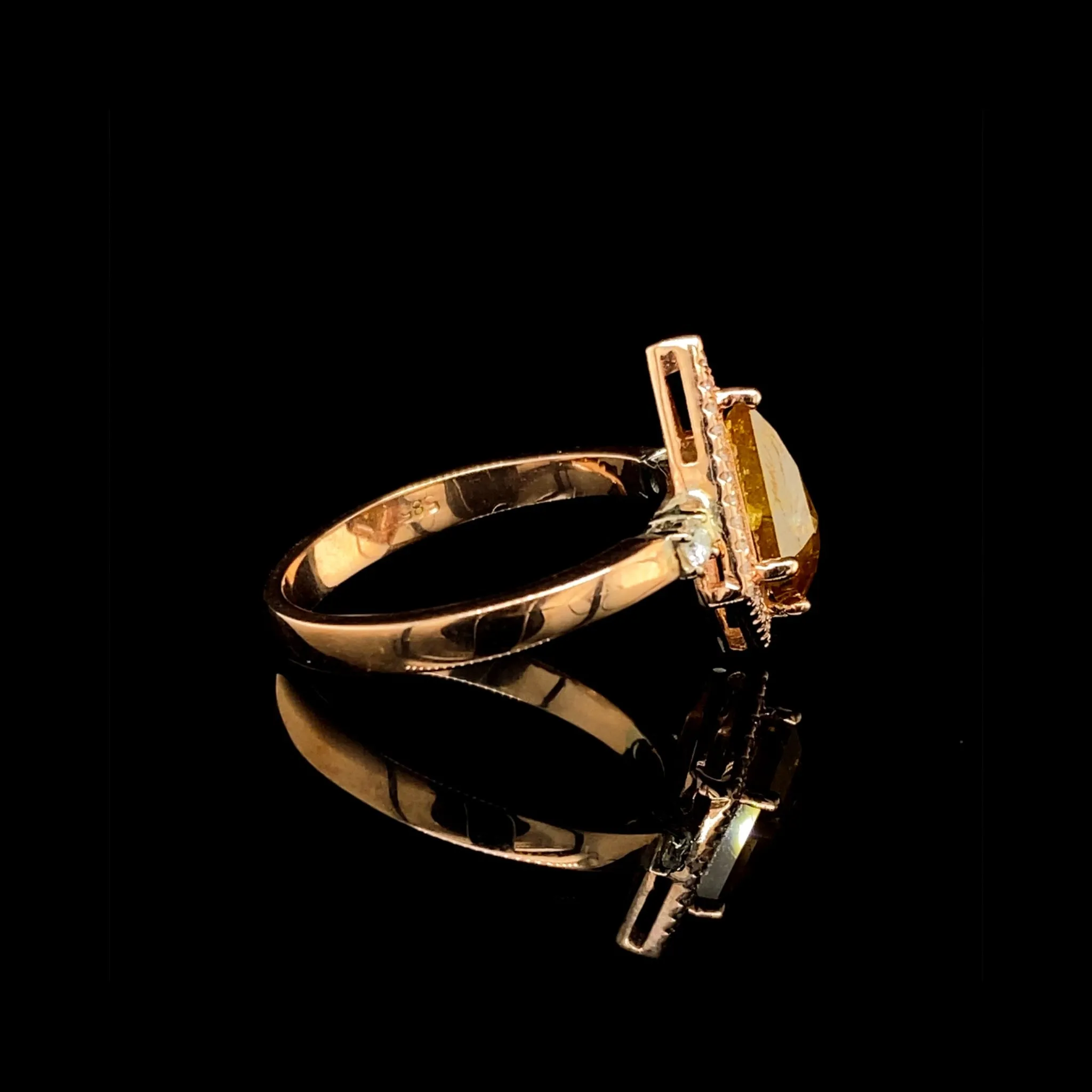 The Archives |  2.0ct Kite Cut Orange Diamond Halo Paved Band 14kt