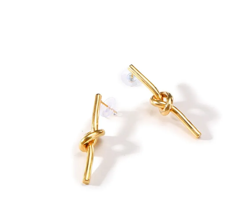 Tied in Knots Large Gold Stud  Bar Earrings