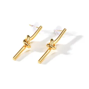 Tied in Knots Large Gold Stud  Bar Earrings