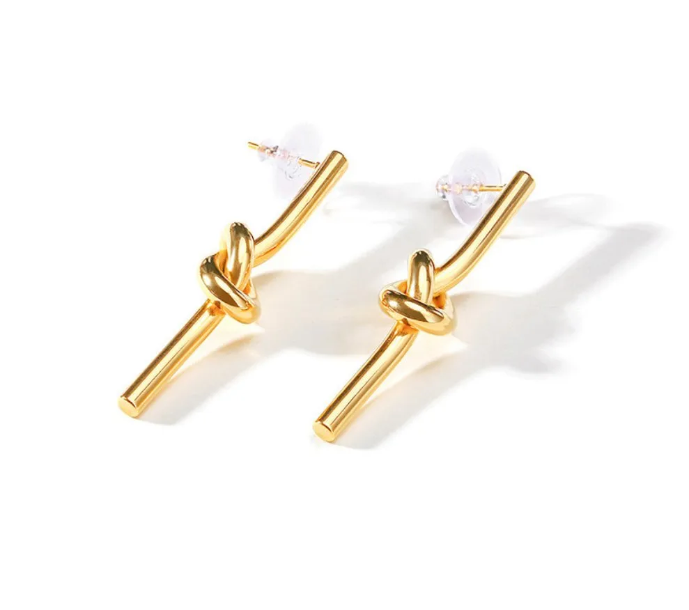 Tied in Knots Large Gold Stud  Bar Earrings