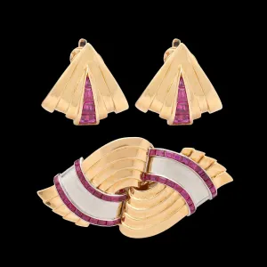 Tiffany & Co. Retro Ruby Jewelry Suite, French, circa 1940s