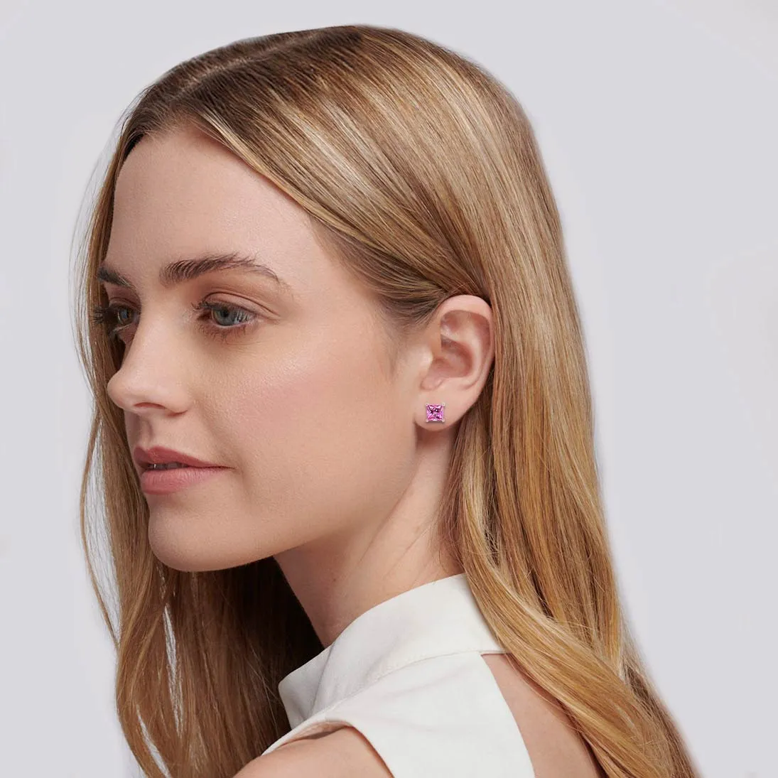 TRINITY - Princess Pink Sapphire 950 Platinum Stud Earrings