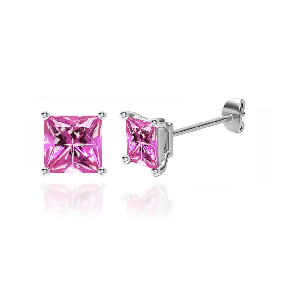 TRINITY - Princess Pink Sapphire 950 Platinum Stud Earrings