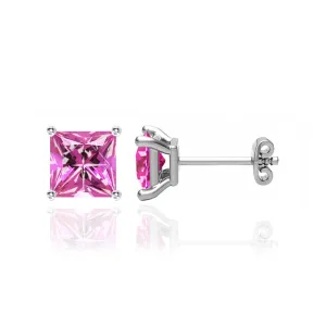 TRINITY - Princess Pink Sapphire 950 Platinum Stud Earrings